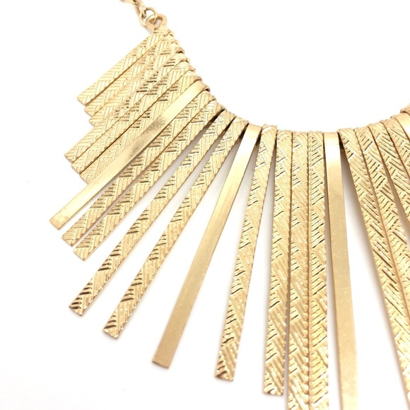 3/$30 GOLD TONE FAN FRINGE TRIBAL BOHEMIAN BIB NECKLACE STARBURST STATEMENT - Picture 8 of 14